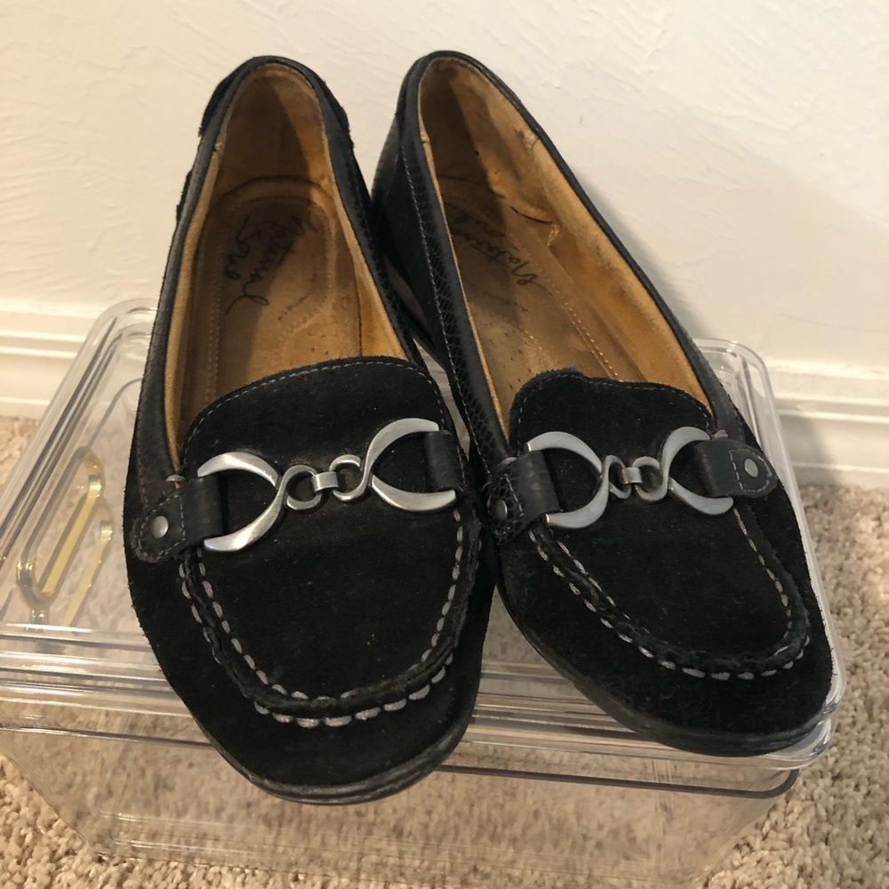 Natural Soul Black Suede Loafers with Silver Accents